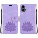 For Motorola Moto G34 Lotus Embossed Leather Phone Case(Purple)