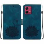 For Motorola Moto G84 Lotus Embossed Leather Phone Case(Dark Blue)