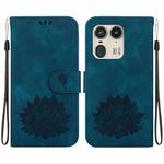 For Motorola Edge 50 Ultra Lotus Embossed Leather Phone Case(Dark Blue)