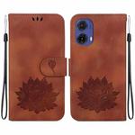 For Motorola Moto G85 Lotus Embossed Leather Phone Case(Brown)