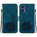 For Motorola Moto G85 Lotus Embossed Leather Phone Case(Dark Blue)