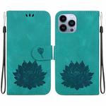 For iPhone 15 Pro Max Lotus Embossed Leather Phone Case(Green)