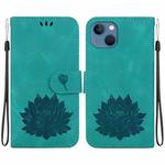 For iPhone 15 Plus Lotus Embossed Leather Phone Case(Green)