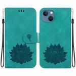 For iPhone 15 Lotus Embossed Leather Phone Case(Green)