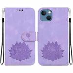 For iPhone 15 Lotus Embossed Leather Phone Case(Purple)