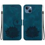 For iPhone 14 Lotus Embossed Leather Phone Case(Dark Blue)