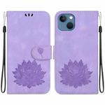 For iPhone 14 Lotus Embossed Leather Phone Case(Purple)