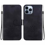 For iPhone 14 Pro Lotus Embossed Leather Phone Case(Black)