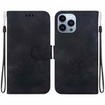 For iPhone 14 Pro Max Lotus Embossed Leather Phone Case(Black)