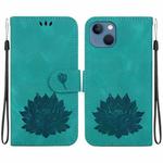 For iPhone 13 Lotus Embossed Leather Phone Case(Green)