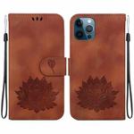 For iPhone 12 / 12 Pro Lotus Embossed Leather Phone Case(Brown)