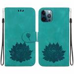 For iPhone 12 / 12 Pro Lotus Embossed Leather Phone Case(Green)