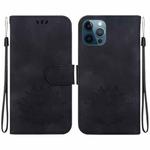 For iPhone 12 / 12 Pro Lotus Embossed Leather Phone Case(Black)