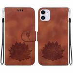 For iPhone 11 Lotus Embossed Leather Phone Case(Brown)