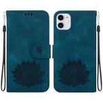 For iPhone 11 Lotus Embossed Leather Phone Case(Dark Blue)
