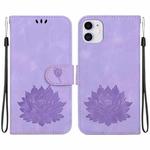 For iPhone 11 Lotus Embossed Leather Phone Case(Purple)