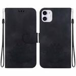 For iPhone 11 Lotus Embossed Leather Phone Case(Black)