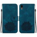 For iPhone XR Lotus Embossed Leather Phone Case(Dark Blue)