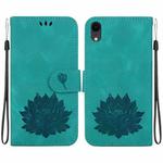 For iPhone XR Lotus Embossed Leather Phone Case(Green)