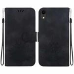 For iPhone XR Lotus Embossed Leather Phone Case(Black)