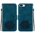 For iPhone 8 Plus / 7 Plus Lotus Embossed Leather Phone Case(Dark Blue)