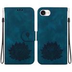 For iPhone SE 2024 Lotus Embossed Leather Phone Case(Dark Blue)