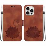 For iPhone 16 Pro Max Lotus Embossed Leather Phone Case(Brown)