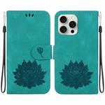 For iPhone 16 Pro Max Lotus Embossed Leather Phone Case(Green)