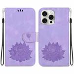 For iPhone 16 Pro Max Lotus Embossed Leather Phone Case(Purple)