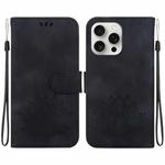 For iPhone 16 Pro Max Lotus Embossed Leather Phone Case(Black)