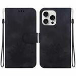 For iPhone 16 Pro Lotus Embossed Leather Phone Case(Black)