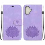 For iPhone 16 Plus Lotus Embossed Leather Phone Case(Purple)