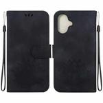 For iPhone 16 Plus Lotus Embossed Leather Phone Case(Black)