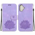 For iPhone 16 Lotus Embossed Leather Phone Case(Purple)