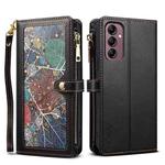 For Samsung Galaxy S25 5G ESEBLE Star Series Lanyard Zipper Wallet RFID Leather Case(Black)