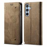 For Samsung Galaxy S25 5G Denim Texture Casual Style Horizontal Flip Leather Case(Khaki)