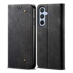 For Samsung Galaxy S25+ 5G Denim Texture Casual Style Horizontal Flip Leather Case(Black)