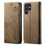 For Samsung Galaxy S25 Ultra 5G Denim Texture Casual Style Horizontal Flip Leather Case(Khaki)