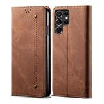 For Samsung Galaxy S25 Ultra 5G Denim Texture Casual Style Horizontal Flip Leather Case(Brown)