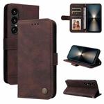 For Sony Xperia 1 VII Skin Feel Life Tree Metal Button Leather Phone Case(Brown)