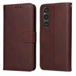 For Sony Xperia 1 V Classic Calf Texture Flip Leather Phone Case(Brown)