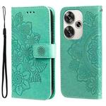 For Xiaomi Poco F6 7-petal Flowers Embossing Leather Phone Case(Green)