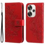 For Xiaomi Poco F6 7-petal Flowers Embossing Leather Phone Case(Red)