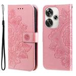 For Xiaomi Poco F6 7-petal Flowers Embossing Leather Phone Case(Rose Gold)