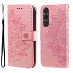 For Sony Xperia 1 V 7-petal Flowers Embossing Leather Phone Case(Rose Gold)