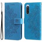 For Sony Xperia 10 V 7-petal Flowers Embossing Leather Phone Case(Blue)