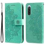 For Sony Xperia 10 V 7-petal Flowers Embossing Leather Phone Case(Green)