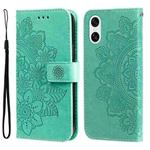 For Sony Xperia 10 VI 7-petal Flowers Embossing Leather Phone Case(Green)