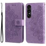 For Sony Xperia 1 VII Seven-petal Flowers Embossing Leather Phone Case(Light Purple)