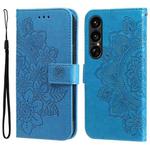For Sony Xperia 1 VII Seven-petal Flowers Embossing Leather Phone Case(Blue)